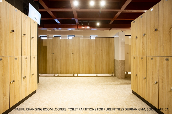 JIALIFU Changing room lockers, toilet partitions and shower cubicles and benches for Pure Fitness Durban Gym, South Africa